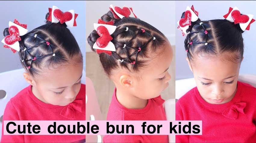 Double bun Rubber Band Hairstyles For Kids